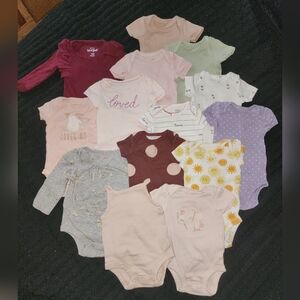 14 Baby Girls Onesies Lot Newborn